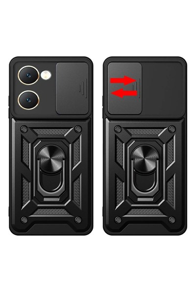 Mey İthalat®  Vivo Y18 Kılıf Pars Lens Yüzüklü Silikon - Siyah