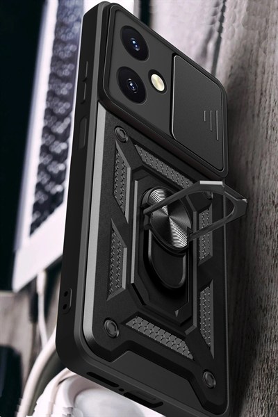 Mey İthalat®  Vivo Y27 Kılıf Pars Lens Yüzüklü Silikon - Lacivert