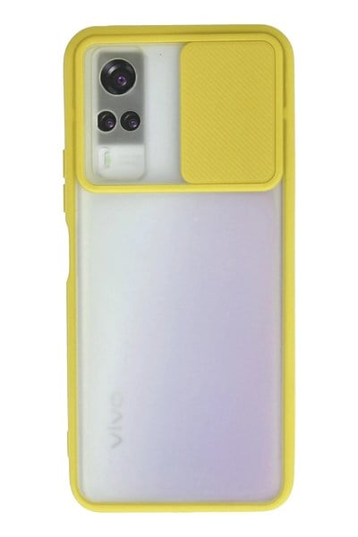 Mey İthalat®  Vivo Y53S Kılıf Palm Buzlu Kamera Sürgülü Silikon - Sarı