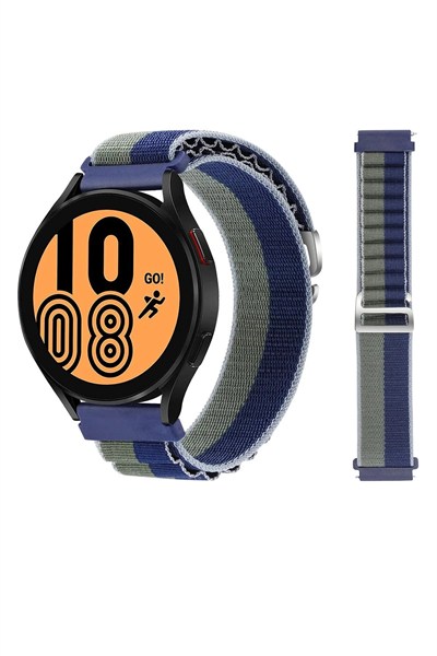 Mey İthalat®  Watch 20mm KR410 Kumaş Kordon - Lacivert-Yeşil