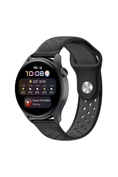 Mey İthalat®  Watch 20mm Spor Delikli Kordon - Siyah-Füme