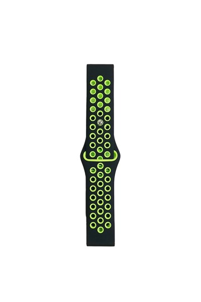 Mey İthalat®  Watch 20mm Spor Delikli Kordon - Siyah-Yeşil