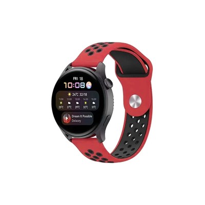 Mey İthalat®  Watch 20mm Spor Delikli Kordon - Kırmızı-Siyah