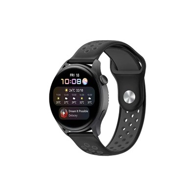 Mey İthalat®  Watch 20mm Spor Delikli Kordon - Siyah-Füme