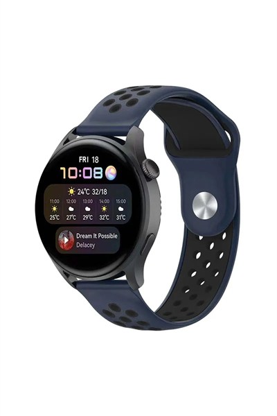 Mey İthalat®  Watch 20mm Spor Delikli Kordon - Lacivert-Siyah