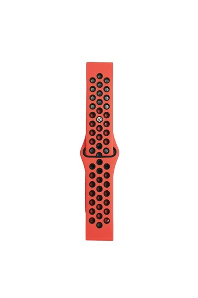 Mey İthalat®  Watch 20mm Spor Delikli Kordon - Kırmızı-Siyah