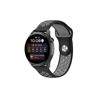 Mey İthalat®  Watch 20mm Spor Delikli Kordon - Siyah-Gri