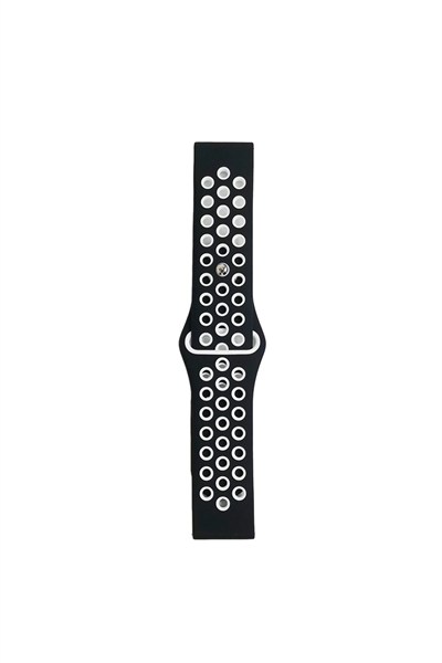 Mey İthalat®  Watch 22mm Spor Delikli Kordon - Siyah-Beyaz