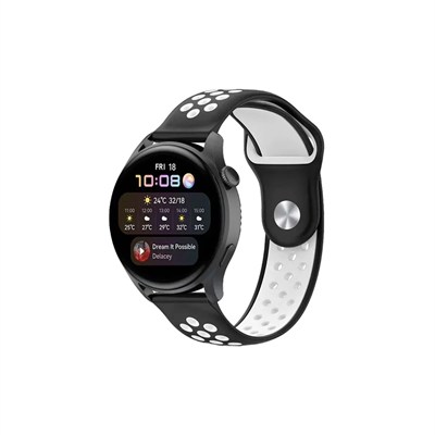 Mey İthalat®  Watch 22mm Spor Delikli Kordon - Siyah-Beyaz
