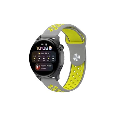 Mey İthalat®  Watch 22mm Spor Delikli Kordon - Gri-Yeşil