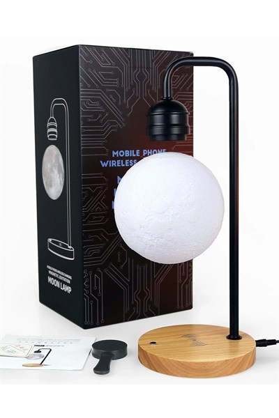 Mey İthalat®  XF02 Ay Görünümlü Kablosuz Şarj Özellikli Gece Lambası - Siyah