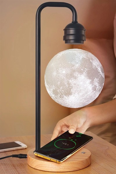Mey İthalat®  XF02 Ay Görünümlü Kablosuz Şarj Özellikli Gece Lambası - Siyah