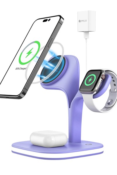 Mey İthalat®  YM-UD22 Kablosuz Şarj Masaüstü Set - Lila