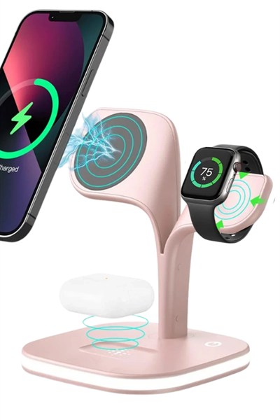 Mey İthalat®  YM-UD22 Kablosuz Şarj Masaüstü Set - Pembe