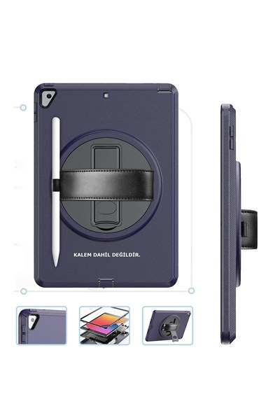 Mey İthalat®  iPad 10.2 (7.nesil) Kılıf Hand Strap Tablet Kılıfı - Lacivert