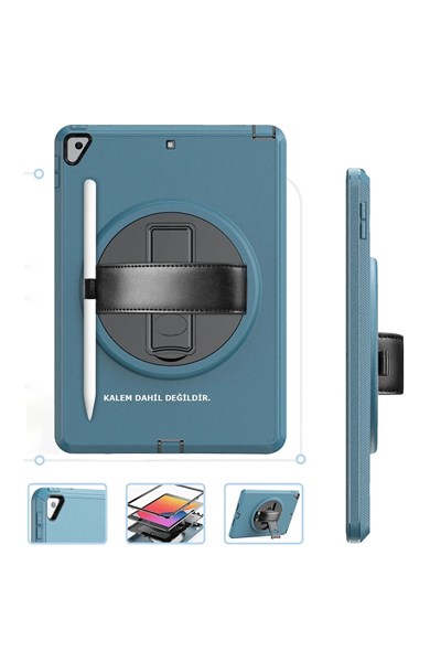 Mey İthalat®  iPad 10.2 (7.nesil) Kılıf Hand Strap Tablet Kılıfı - Turkuaz