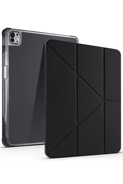 Mey İthalat®  iPad Air 13 (2024) Kılıf Kalemlikli Mars Tablet Kılıfı - Siyah