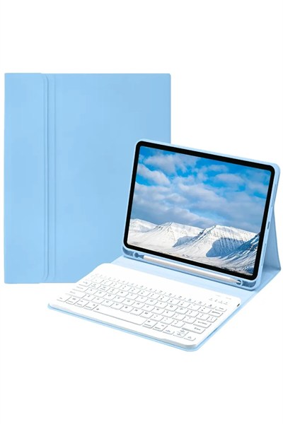 Mey İthalat®  iPad Pro 11 (2022) Kılıf KC01 Smart Klavyeli Tablet Kılıfı - Açık Mavi