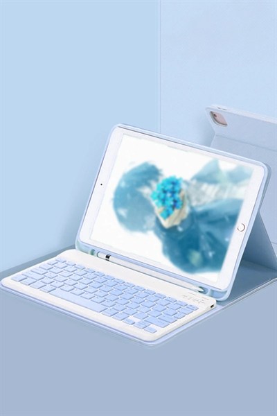 Mey İthalat®  iPad Pro 11 (2024) Kılıf KC01 Smart Klavyeli Tablet Kılıfı - Açık Mavi