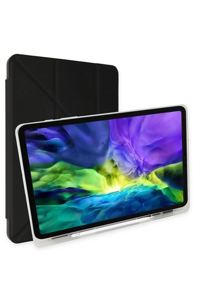 Mey İthalat®  iPad Pro 12.9 (2021) Kılıf Kalemlikli Mars Tablet Kılıfı - Siyah