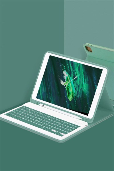 Mey İthalat®  iPad Pro 12.9 (2024) Kılıf KC01 Smart Klavyeli Tablet Kılıfı - Koyu Yeşil