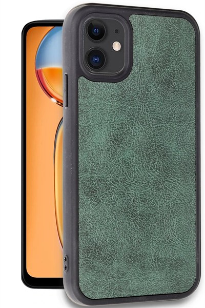 Mey İthalat®  iPhone 11 Kılıf Aras Deri Kapak - Koyu Yeşil