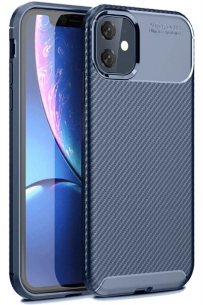 Mey İthalat®  iPhone 11 Kılıf Auto Focus Karbon Kapak - Lacivert