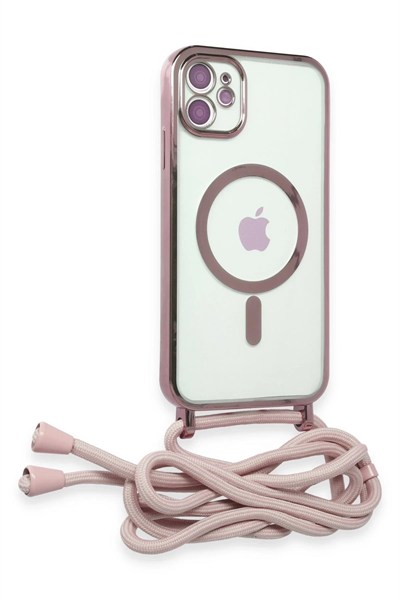 Mey İthalat®  iPhone 11 Kılıf Divo Lazer Askılı Magsafe Kapak - Pembe