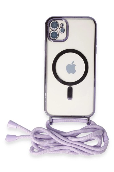 Mey İthalat®  iPhone 11 Kılıf Divo Lazer Askılı Magsafe Kapak - Lila
