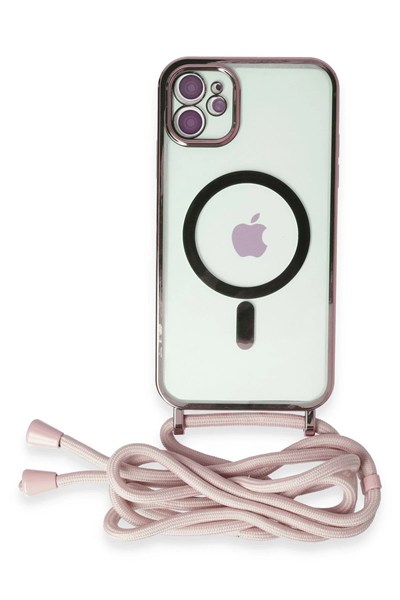 Mey İthalat®  iPhone 11 Kılıf Divo Lazer Askılı Magsafe Kapak - Pembe