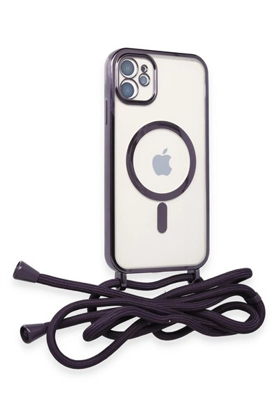Mey İthalat®  iPhone 11 Kılıf Divo Lazer Askılı Magsafe Kapak - Derin Mor