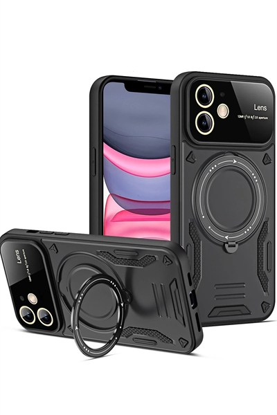 Mey İthalat®  iPhone 11 Kılıf Joy Lens Standlı Kapak - Siyah