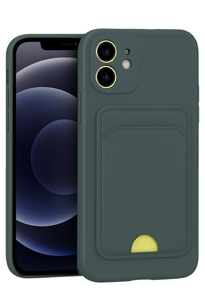 Mey İthalat®  iPhone 11 Kılıf Kelvin Kartvizitli Silikon - Koyu Yeşil