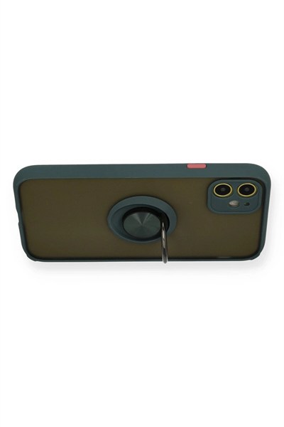 Mey İthalat®  iPhone 11 Kılıf Montreal Yüzüklü Silikon Kapak - Yeşil