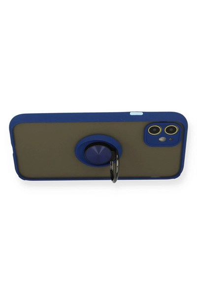 Mey İthalat®  iPhone 11 Kılıf Montreal Yüzüklü Silikon Kapak - Lacivert