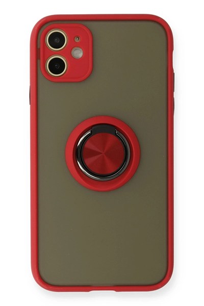 Mey İthalat®  iPhone 11 Kılıf Montreal Yüzüklü Silikon Kapak - Kırmızı