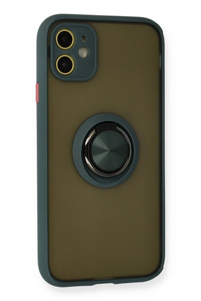 Mey İthalat®  iPhone 11 Kılıf Montreal Yüzüklü Silikon Kapak - Yeşil