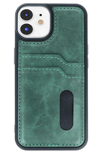 Mey İthalat®  iPhone 11 Kılıf Sara Kartvizitli Deri Kılıf - Koyu Yeşil