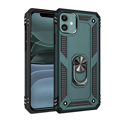 Mey İthalat®  iPhone 11 Kılıf Sofya Yüzüklü Silikon Kapak - Yeşil