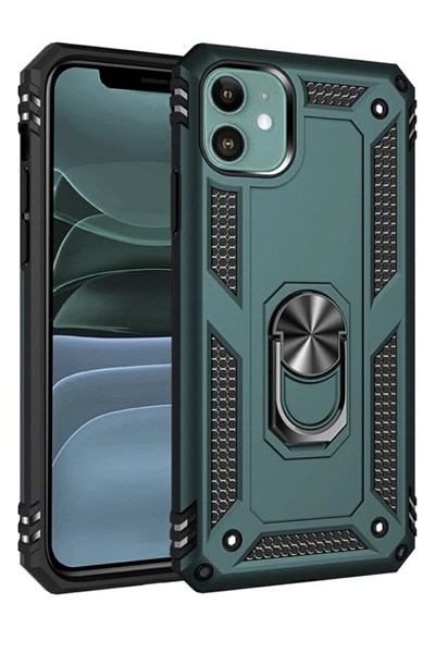 Mey İthalat®  iPhone 11 Kılıf Sofya Yüzüklü Silikon Kapak - Yeşil