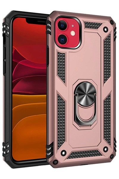 Mey İthalat®  iPhone 11 Kılıf Sofya Yüzüklü Silikon Kapak - Rose