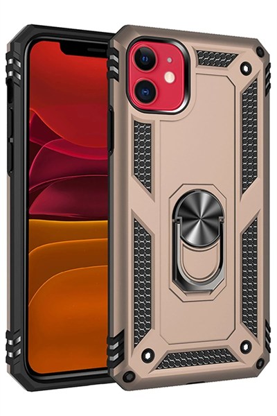 Mey İthalat®  iPhone 11 Kılıf Sofya Yüzüklü Silikon Kapak - Gold