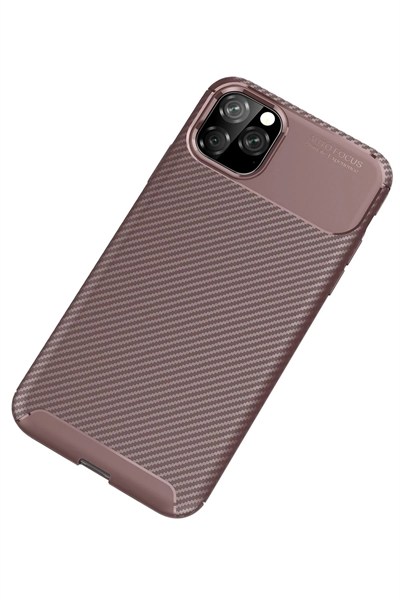 Mey İthalat®  iPhone 11 Pro Kılıf Auto Focus Karbon Kapak - Kahverengi
