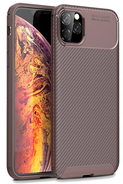 Mey İthalat®  iPhone 11 Pro Kılıf Auto Focus Karbon Kapak - Kahverengi