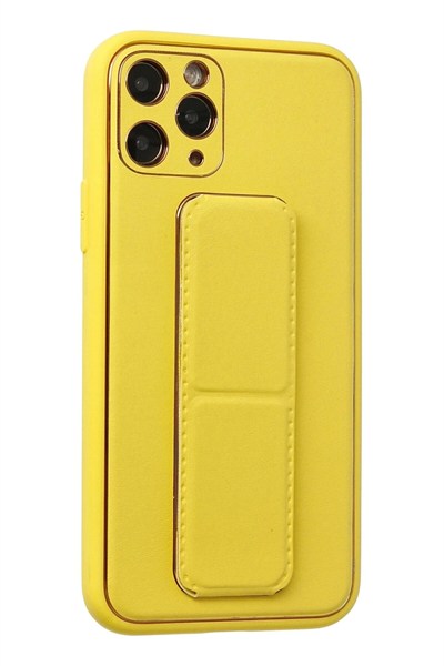 Mey İthalat®  iPhone 11 Pro Kılıf Coco Deri Standlı Kapak - Sarı