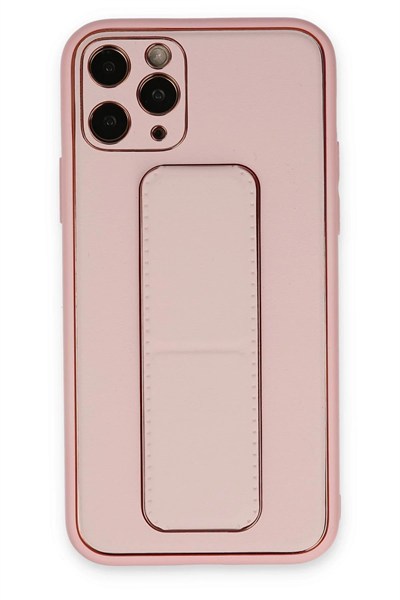 Mey İthalat®  iPhone 11 Pro Kılıf Coco Deri Standlı Kapak - Pembe