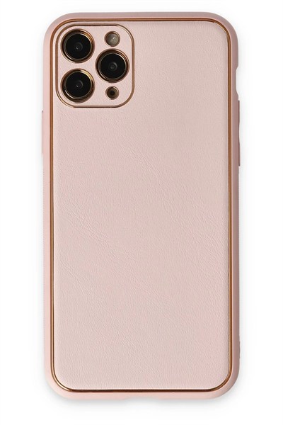 Mey İthalat®  iPhone 11 Pro Kılıf Coco Deri Silikon Kapak - Pudra