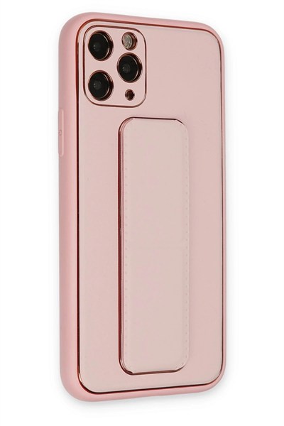 Mey İthalat®  iPhone 11 Pro Kılıf Coco Deri Standlı Kapak - Pembe