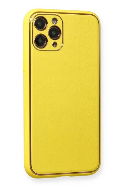 Mey İthalat®  iPhone 11 Pro Kılıf Coco Deri Silikon Kapak - Sarı