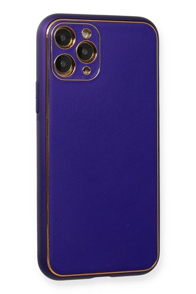 Mey İthalat®  iPhone 11 Pro Kılıf Coco Deri Silikon Kapak - Mor